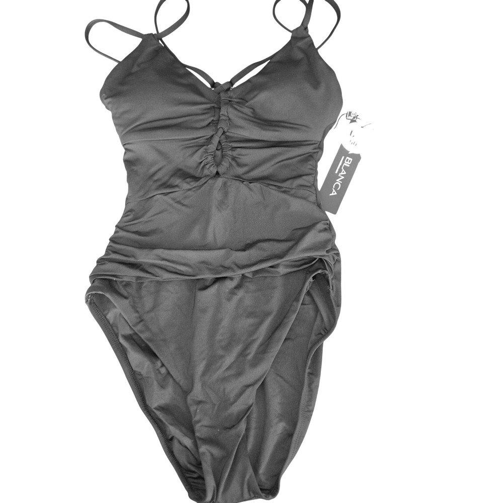 La Blanca Womens Black Ruched Underwire One Piece Swimsuit UPF 50+ Size 4 NEW